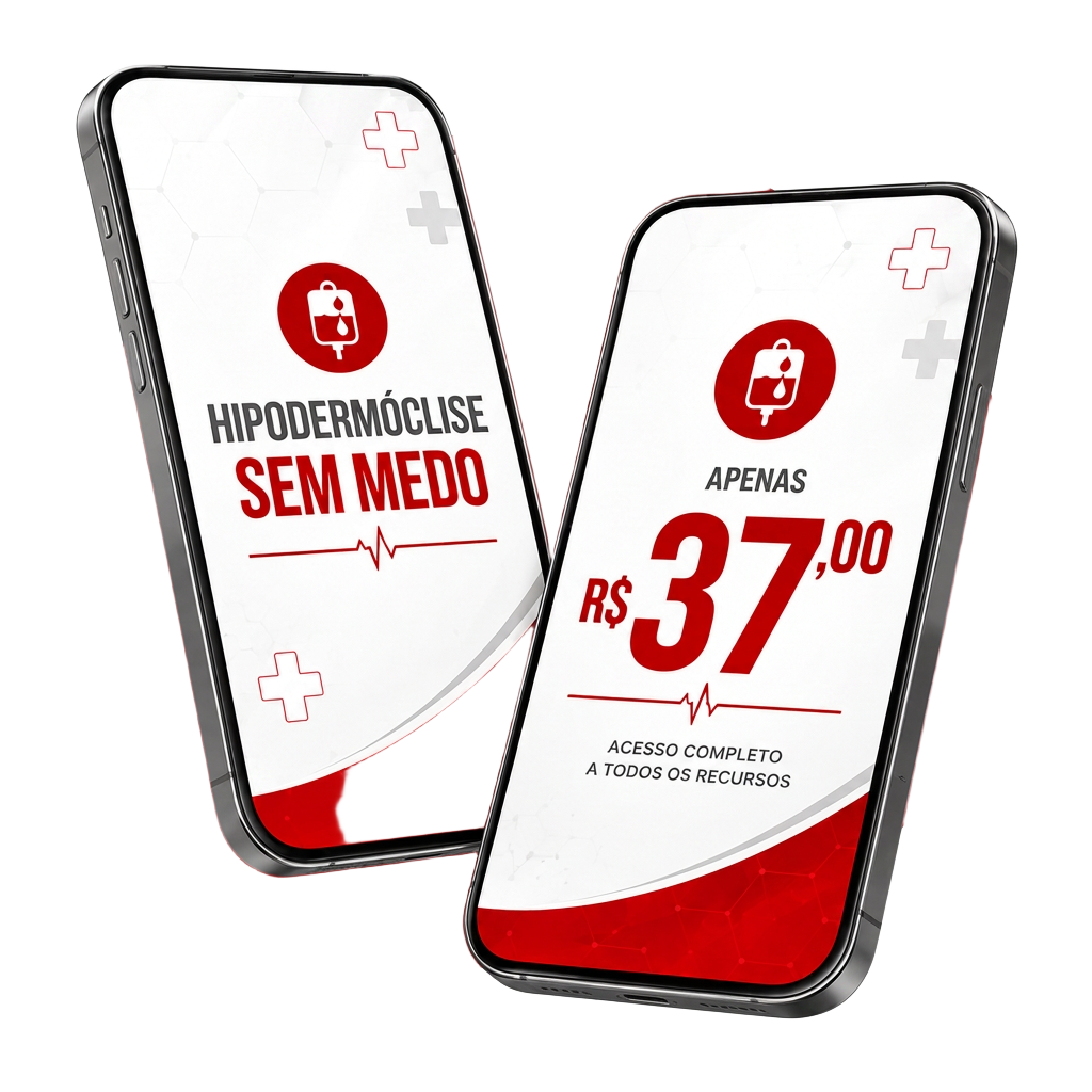 Aplicativo Hipodermóclise Sem Medo em dois celulares, com o valor de R$ 37,00